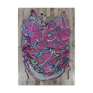 Lane Bryant  plus size 26  Tankini top, pink paisley, built in bra, side rouchin